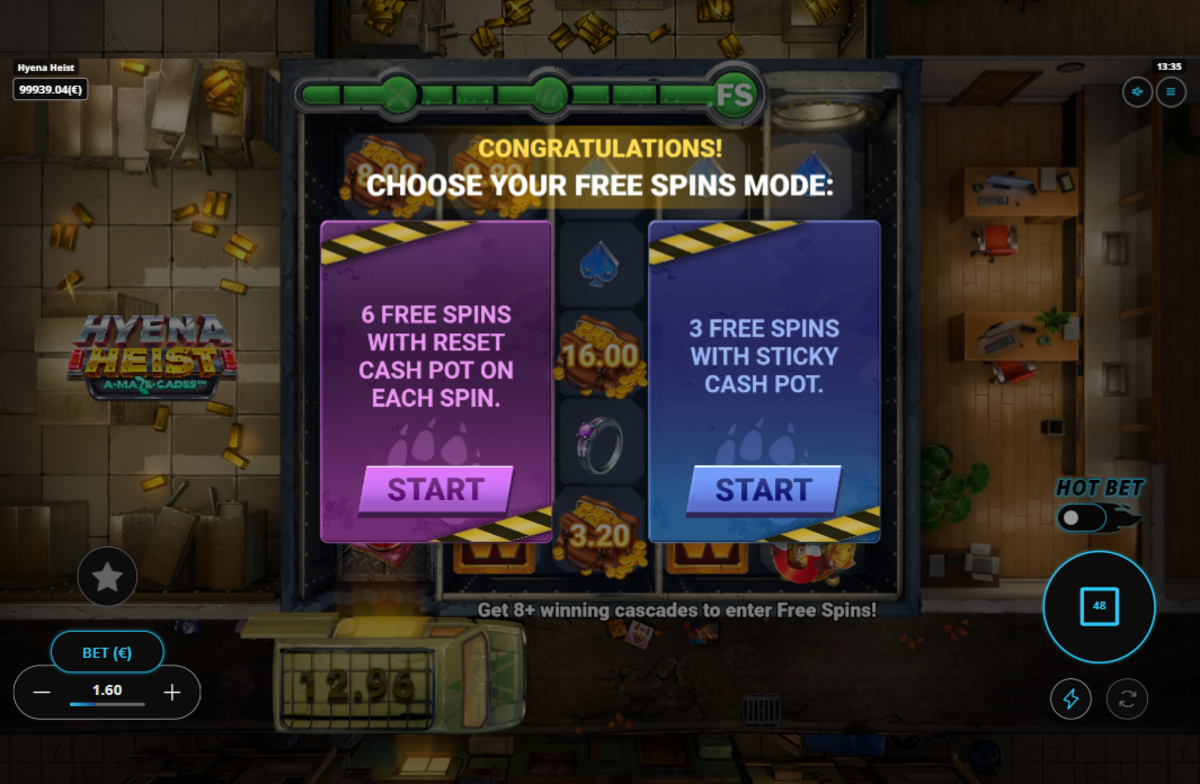 Free spins options in Hyena Heist by Gaming Corps