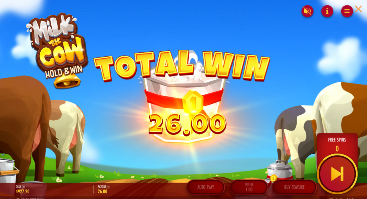 Total win in Milk the Cow by Thunderkick