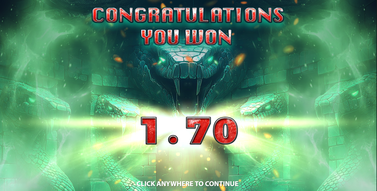 A win in Serpent Cage by Stakelogic