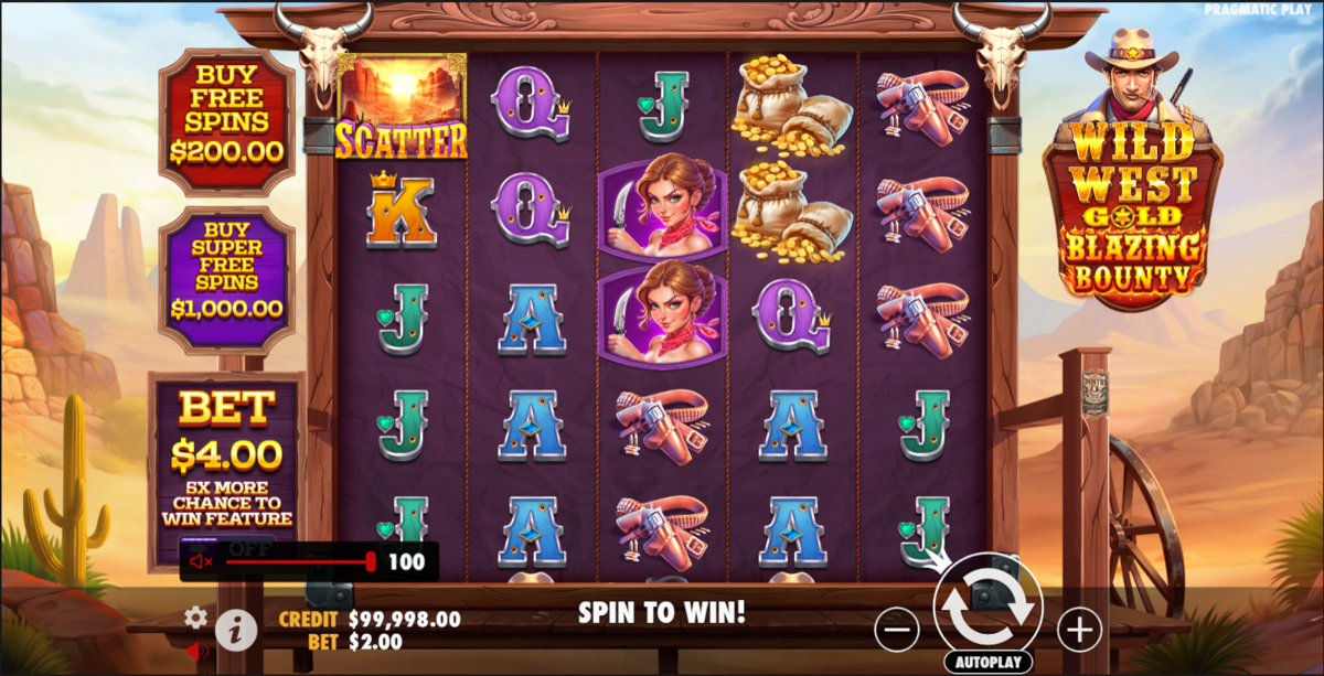 Base game of Wild West Gold Blazing Bounty by Pragmatic Play