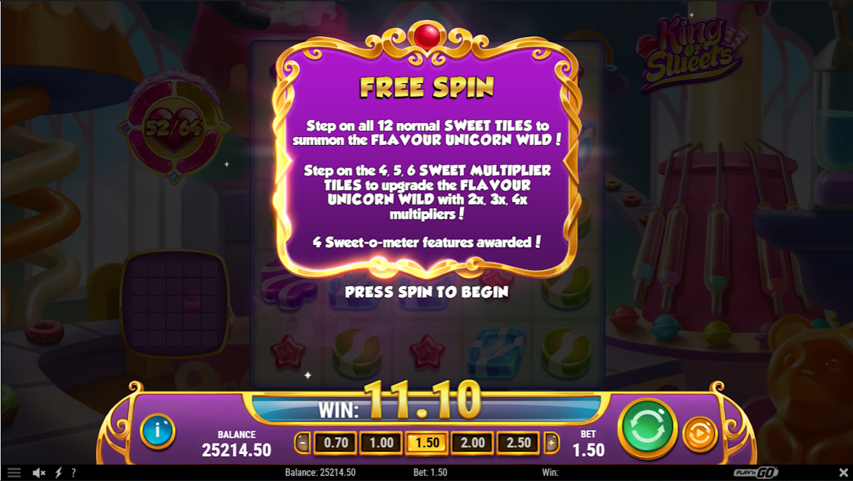 Free spins won in King of Sweets by Play’n GO
