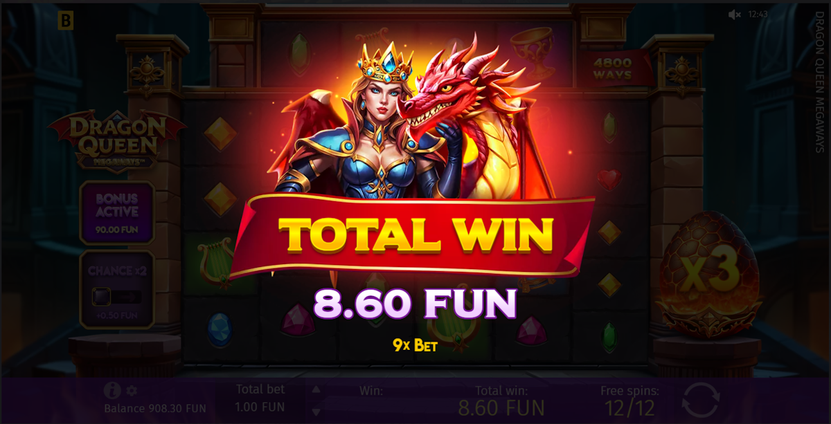 Total win in Dragon Queen MEGAWAYS by BGaming