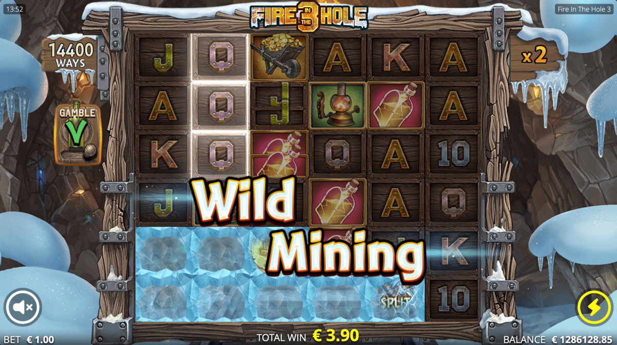 Wild mining feature in Fire In The Hole 3 by NoLimit City