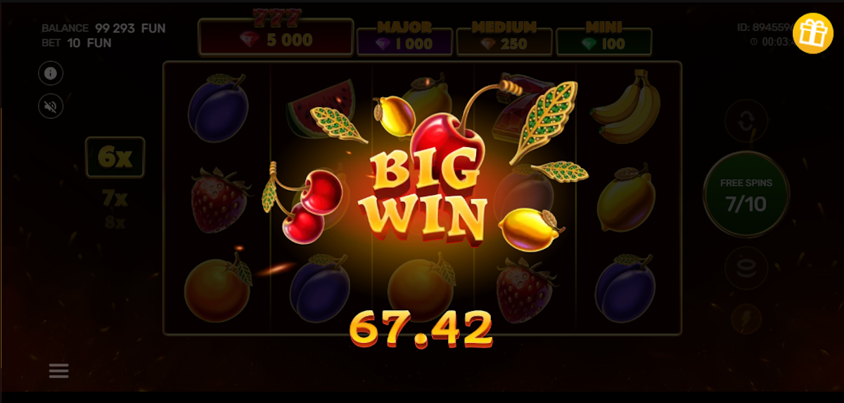 A big win in Fruity Wilds by Galaxsys