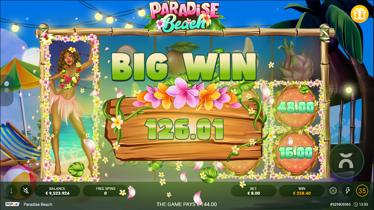 A big win in Paradise Beach by PopOK Gaming