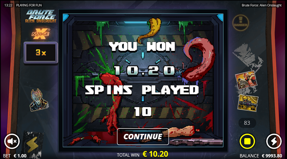 A win in Brute Force Alien Onslaught by NoLimit City