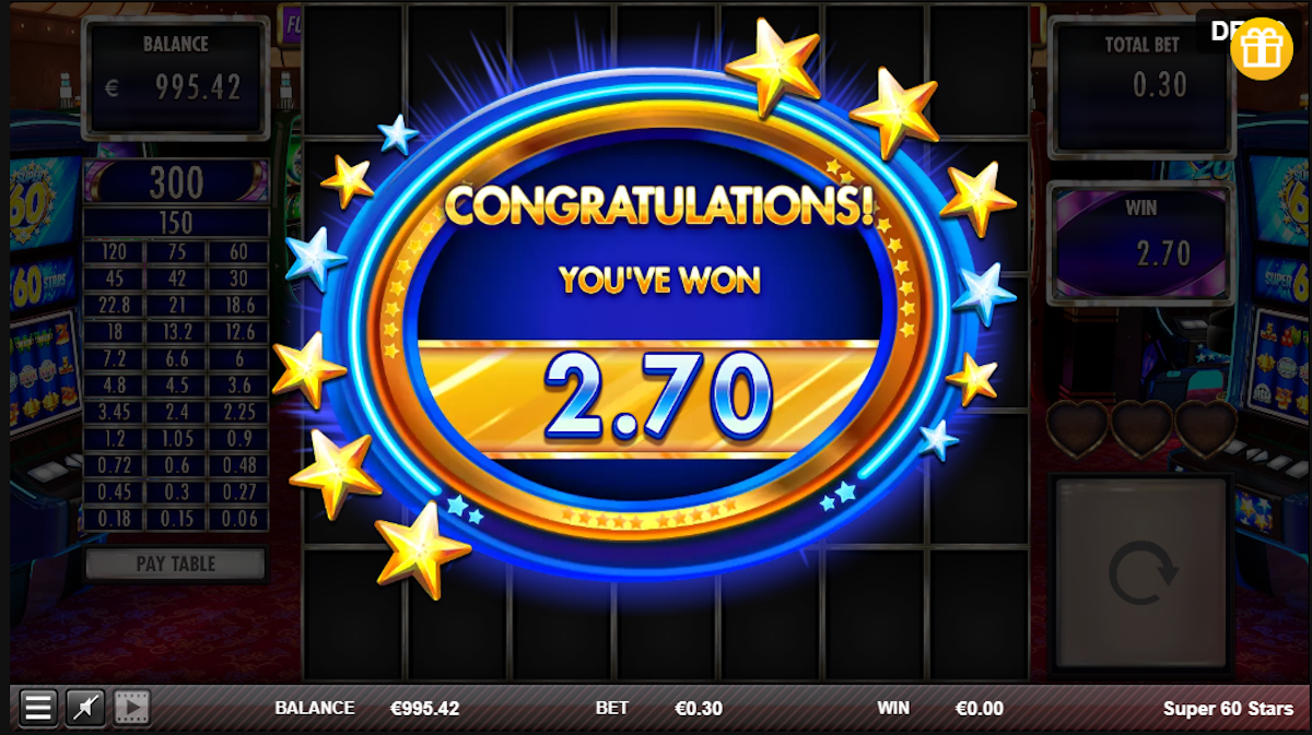 A win in Super 60 Stars by Red Rake Gaming