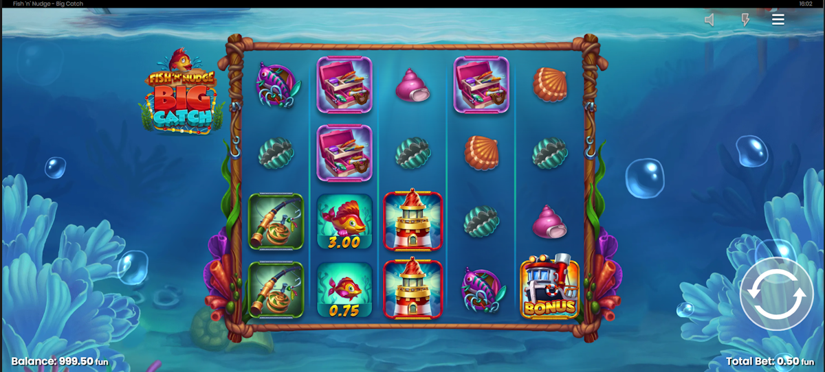 Base game of Fish ‘n’ Nudge Big Catch by Push Gaming