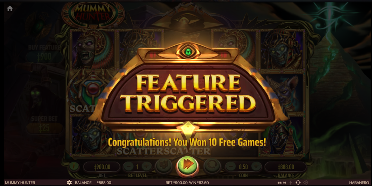 Free games won in Mummy Hunter by Habanero