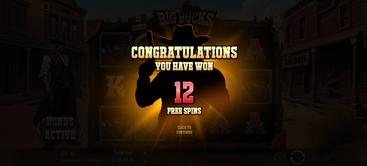 Free spins won in Big Bucks Saloon slot by BGaming