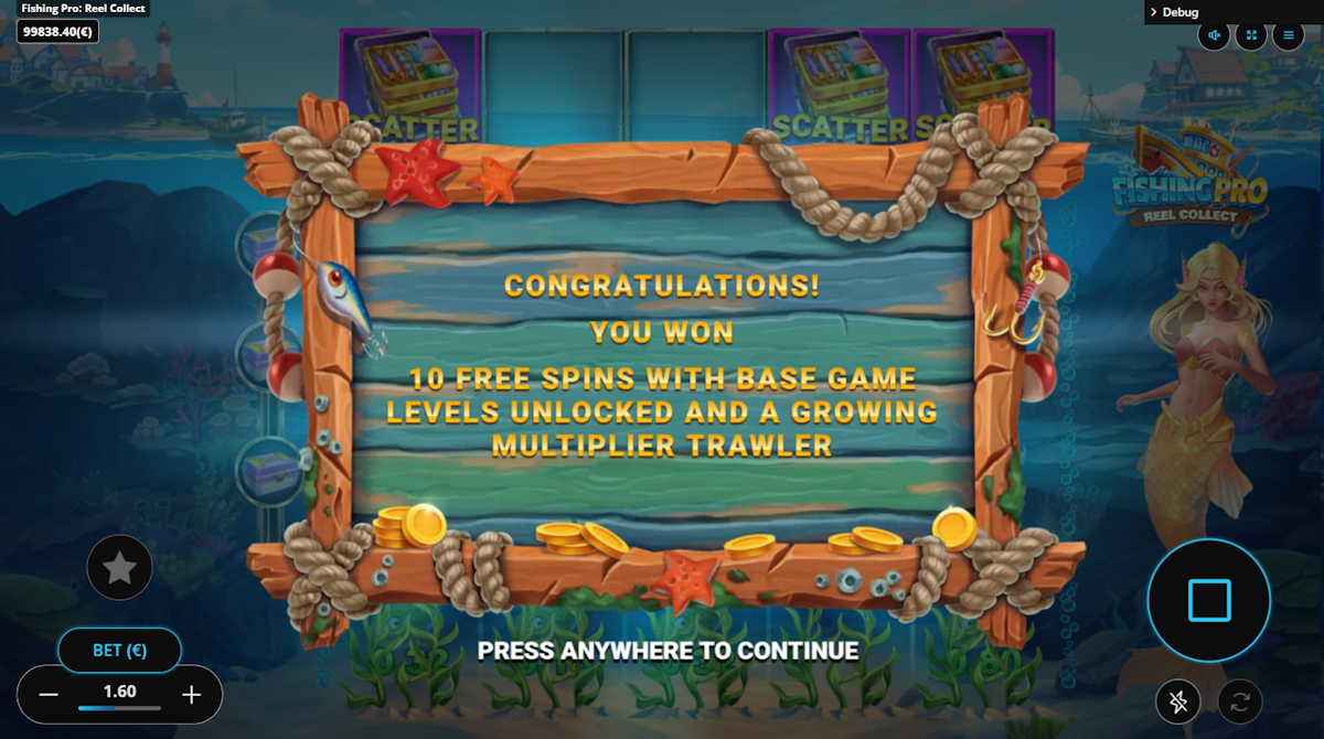 Free spins won in Fishing Pro Reel Collect by Gaming Corps