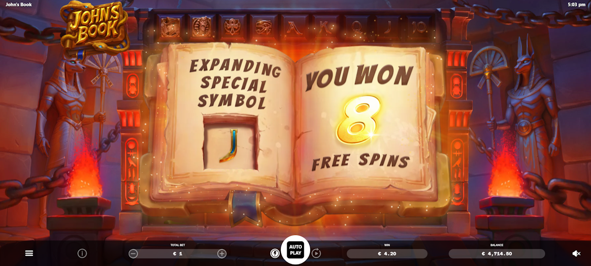 Free spins won in John's Book by ELA Games