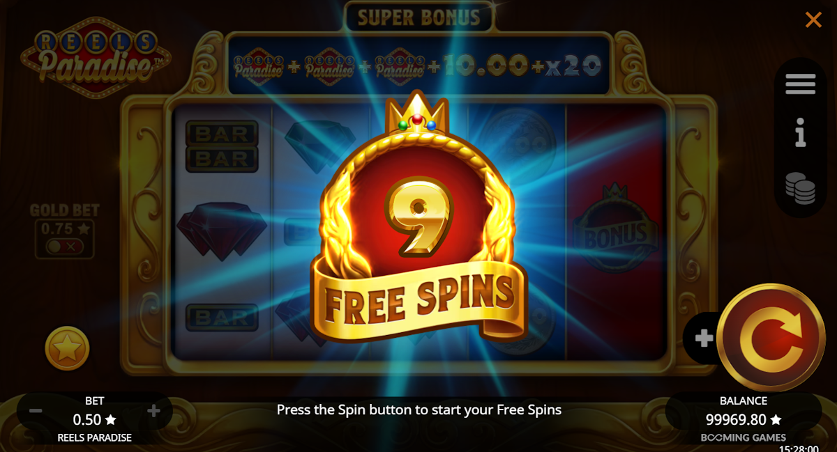 Free spins won in Reels Paradise by Booming Games