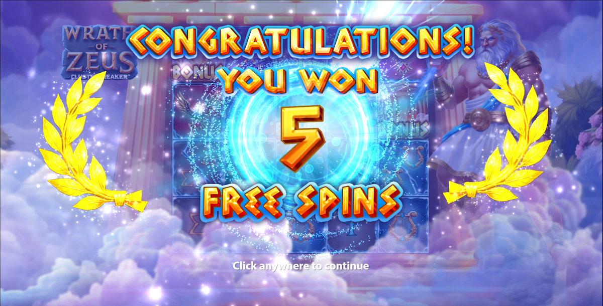 Free spins won in Wrath of Zeus by Stakelogic