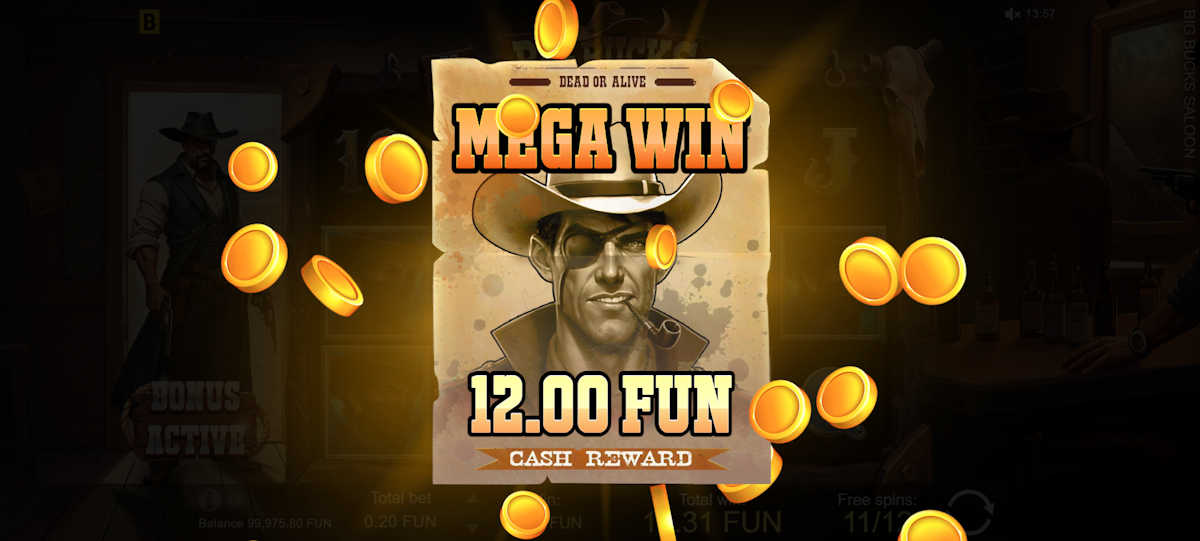 Mega win in Big Bucks Saloon slot by BGaming