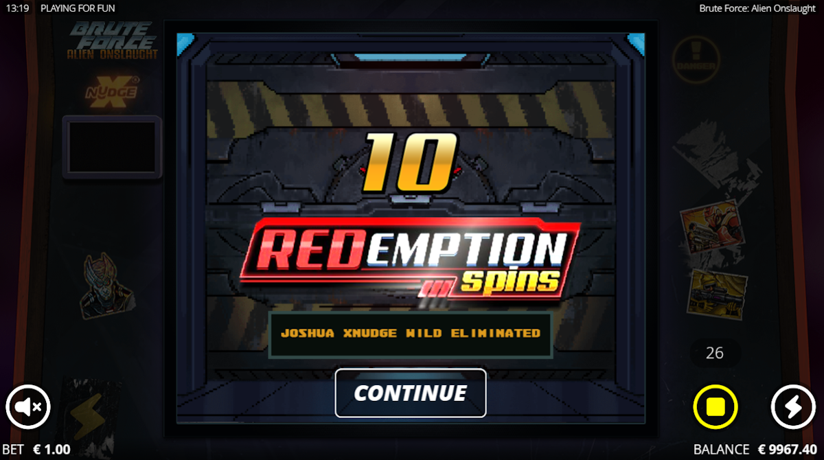 Redemption spins won in Brute Force Alien Onslaught by NoLimit City