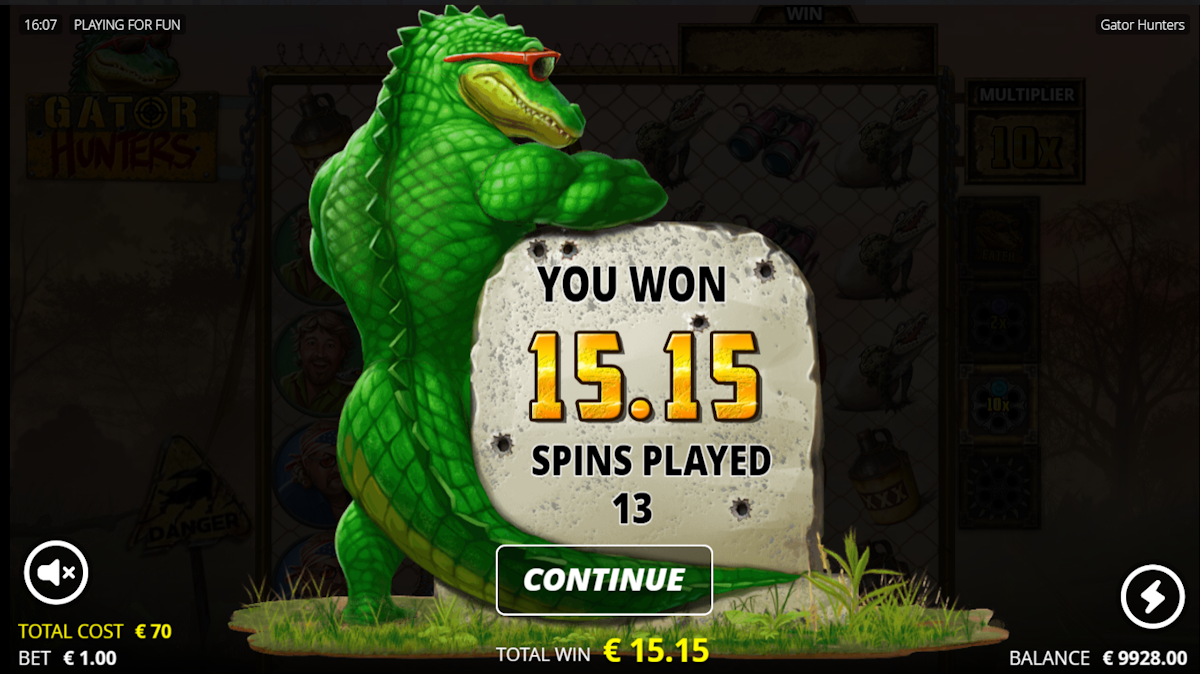 A win in Gator Hunters by Nolimit City