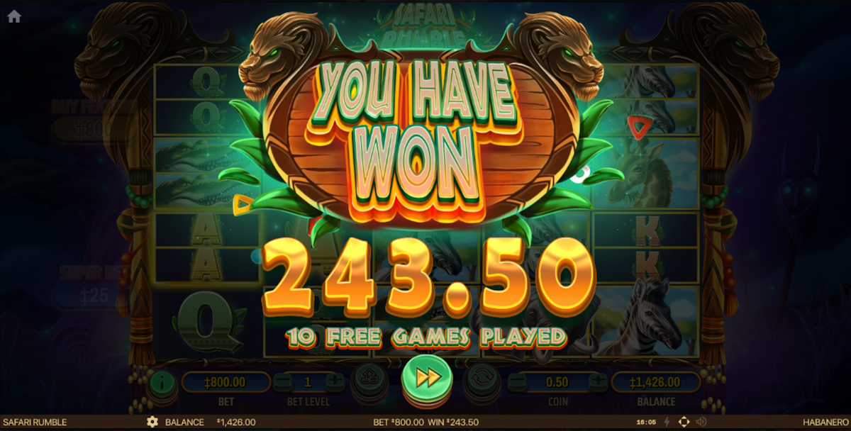 A win in Safari Rumble by Habanero
