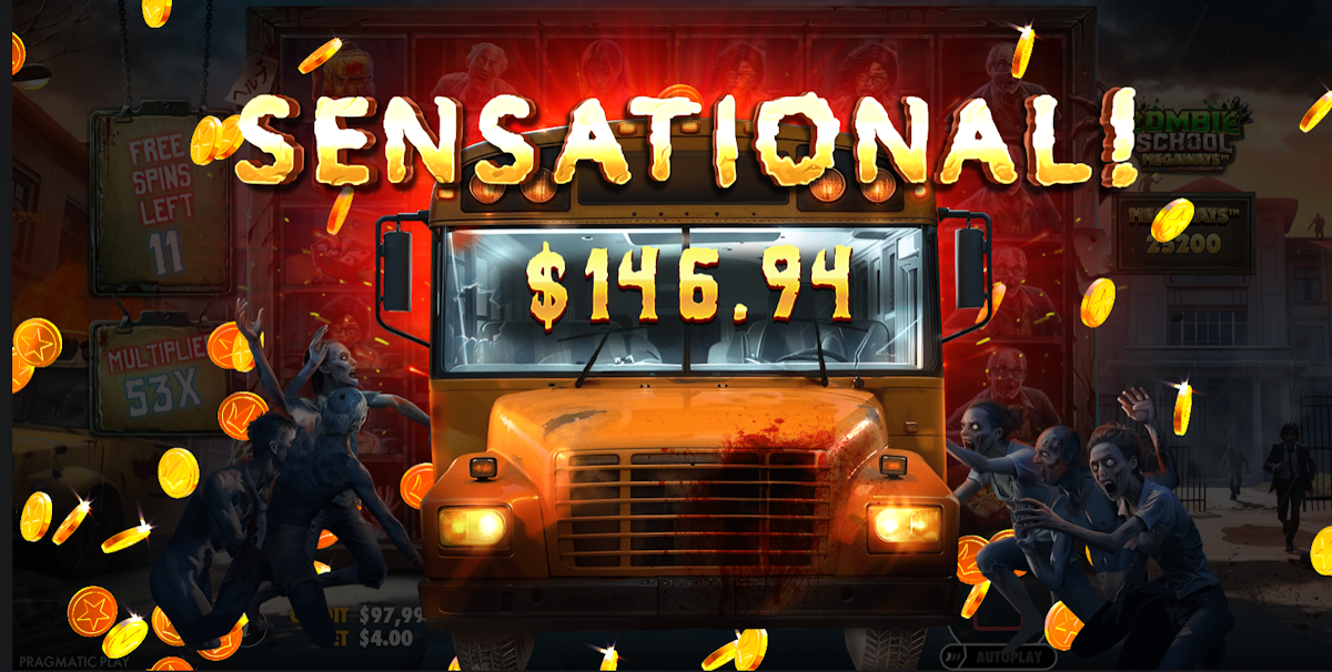 A win in Zombie School Megaways by Pragmatic Play