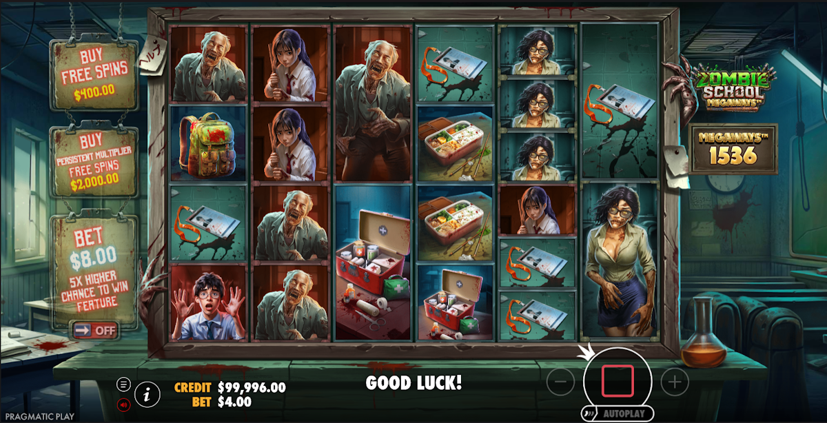 Base game of Zombie School Megaways by Pragmatic Play