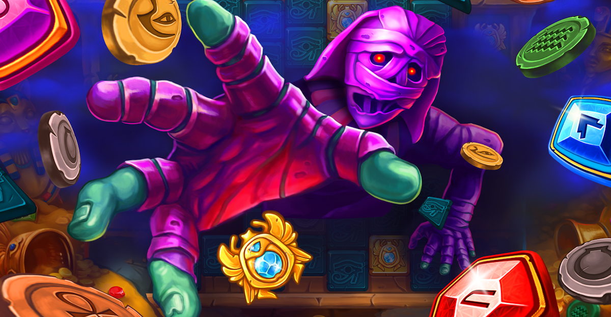 Belatra Games mummyverse series with mummy chasing a scarab