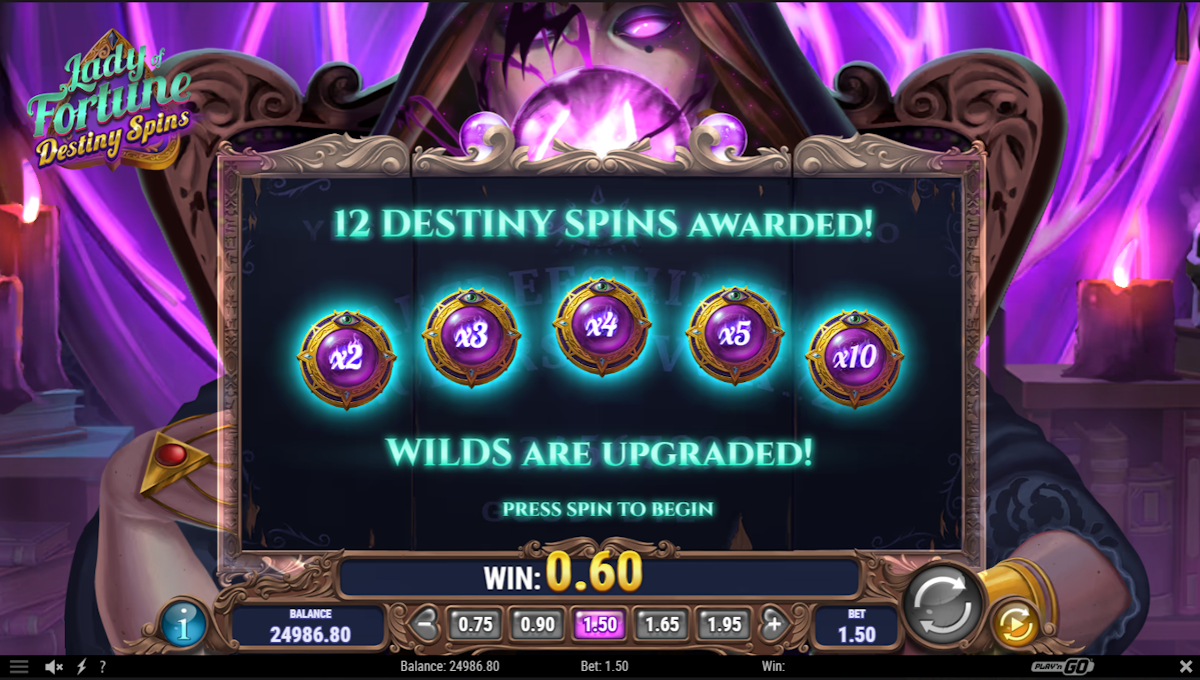 Destiny spins won in Lady of Fortune Destiny Spins by Play'n GO