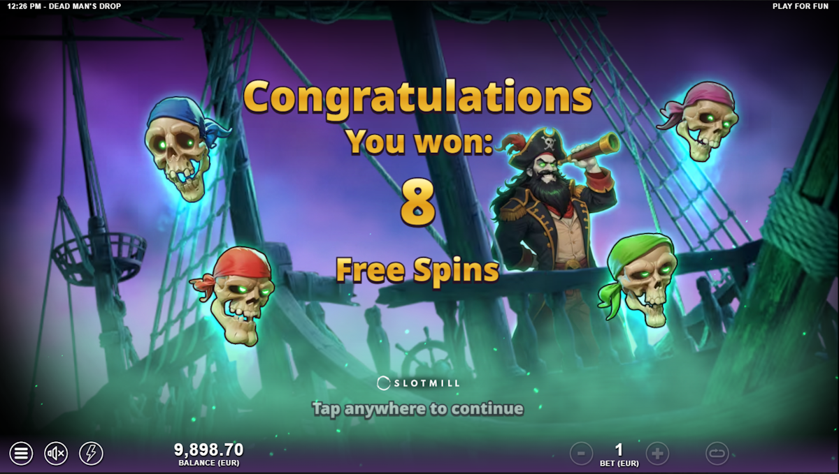 Free Spins Won in Dead Man’s Drop by Slotmill