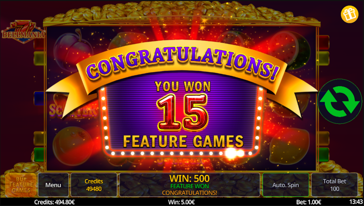 Free spins won in Bellmania by Swintt