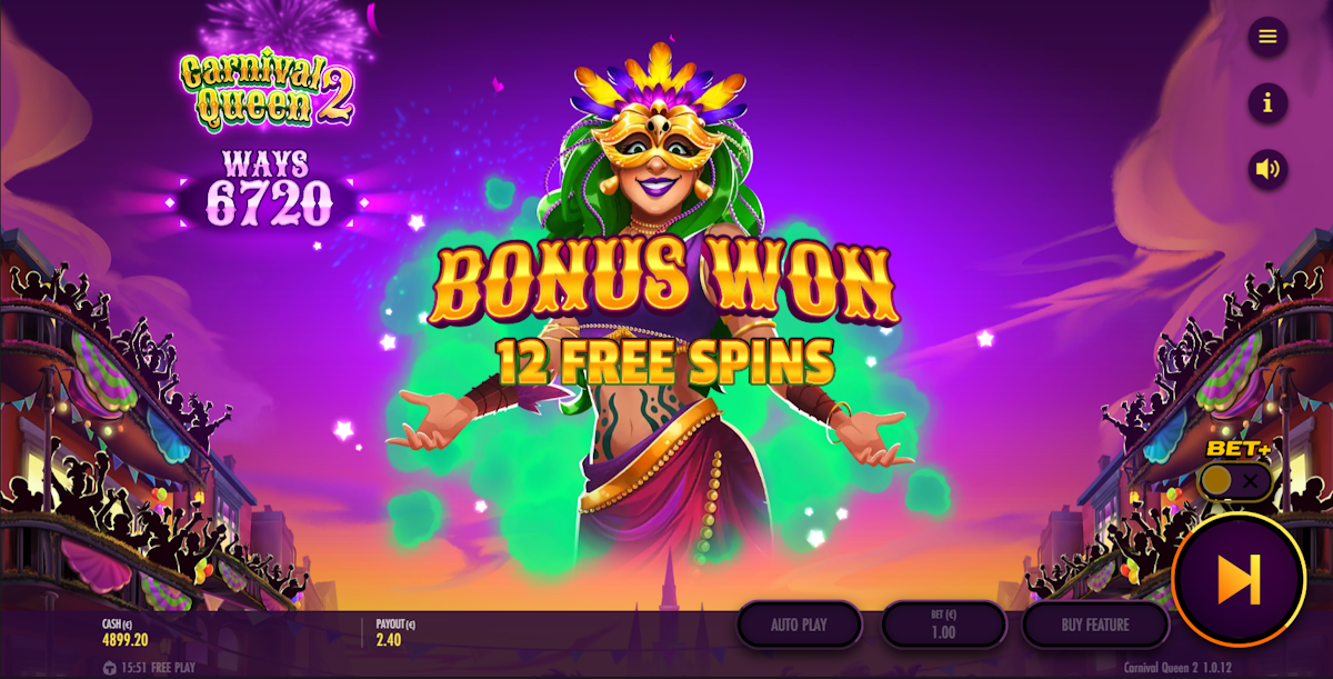 Free spins won in Carnival Queen 2 by Thunderkick