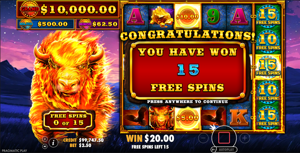 Free spins won in Fire Stampede 2 by Pragmatic Play