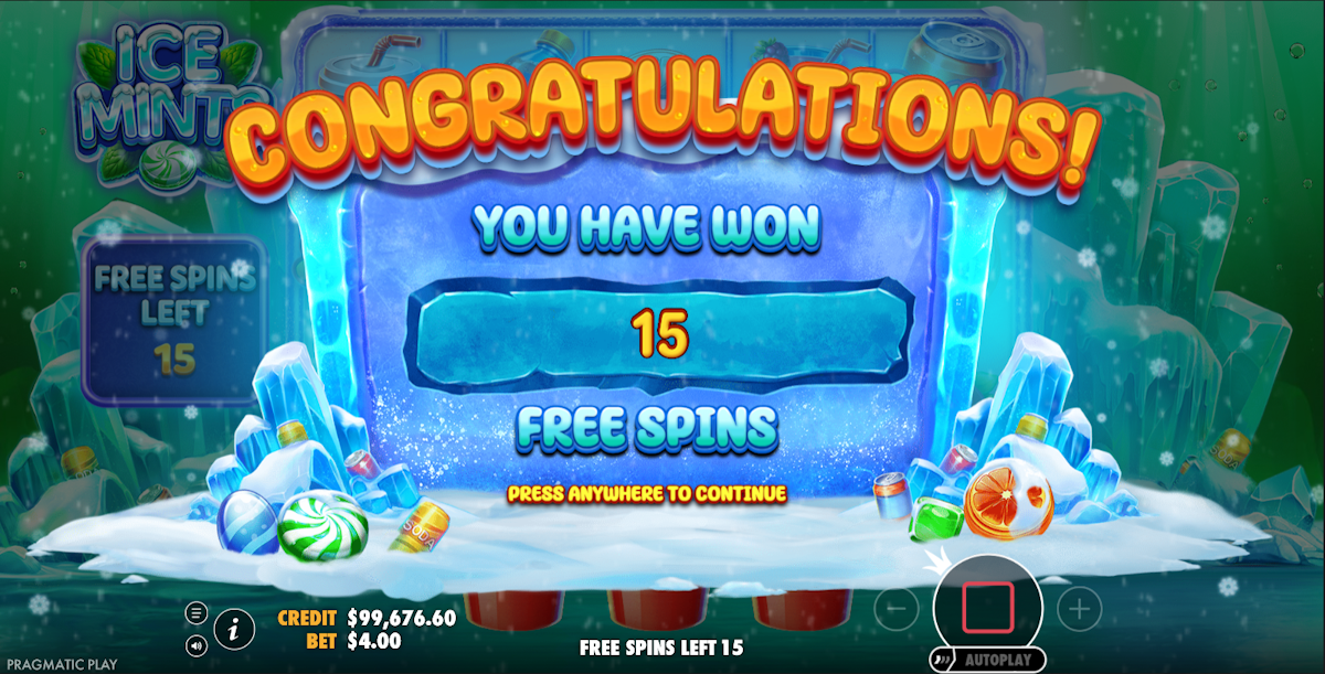 Free spins won in Ice Mints by Pragmatic Play