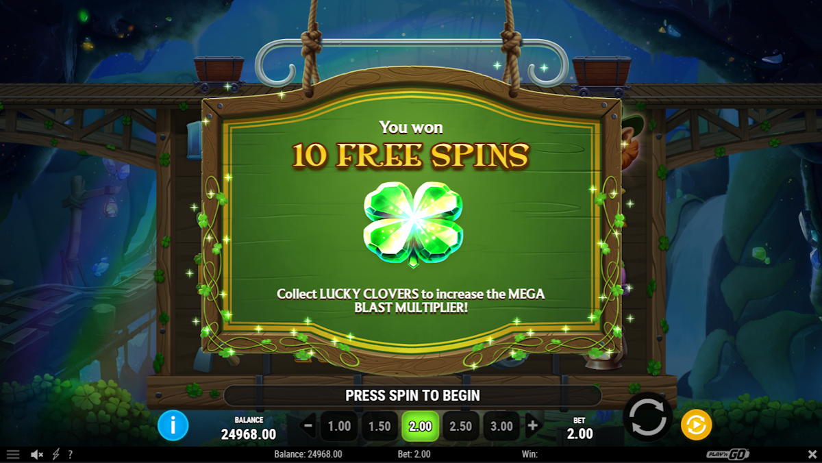 Free spins won in Leprechaun’s Diamond Dig by Play'n GO