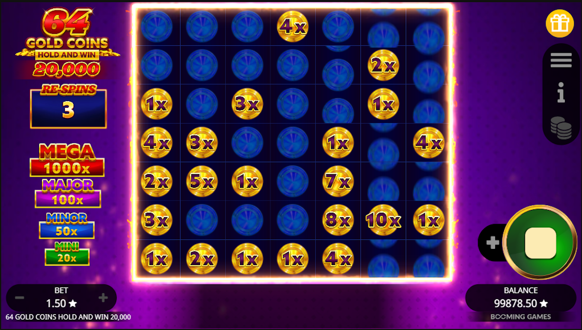 Grid expand upgrade in 64 Gold Coins Hold and Win 20000 by Booming Games