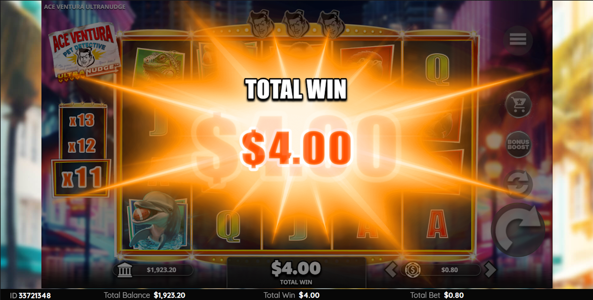 Total win in Ace Ventura Pet Detective Ultranudge by Atlantic Digital