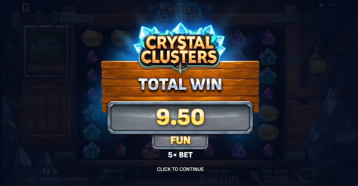 Total win in Crystal Clusters from BGaming