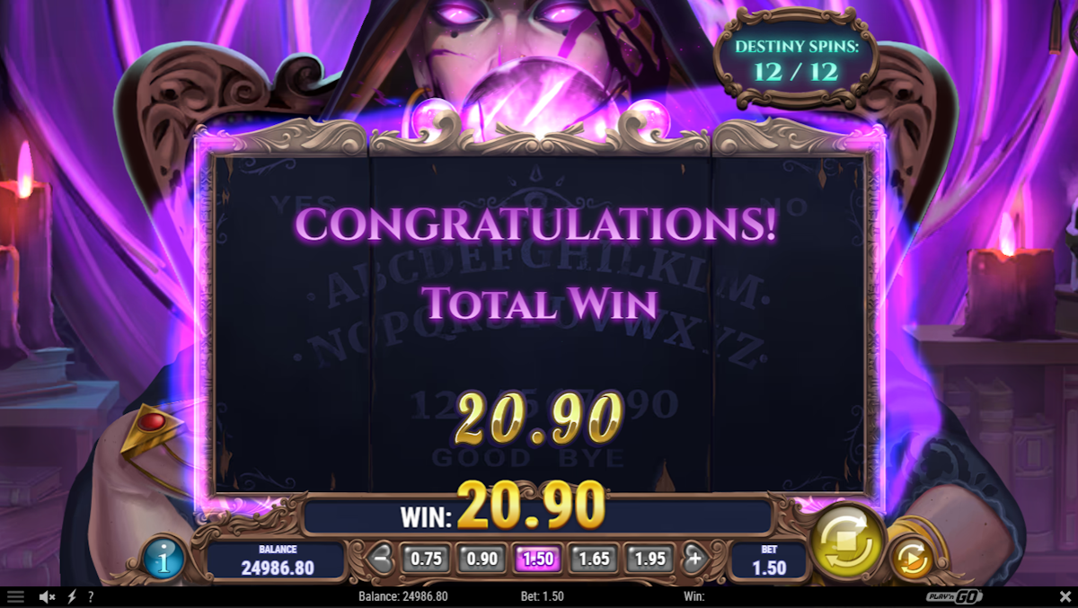 Total win in Lady of Fortune Destiny Spins by Play'n GO
