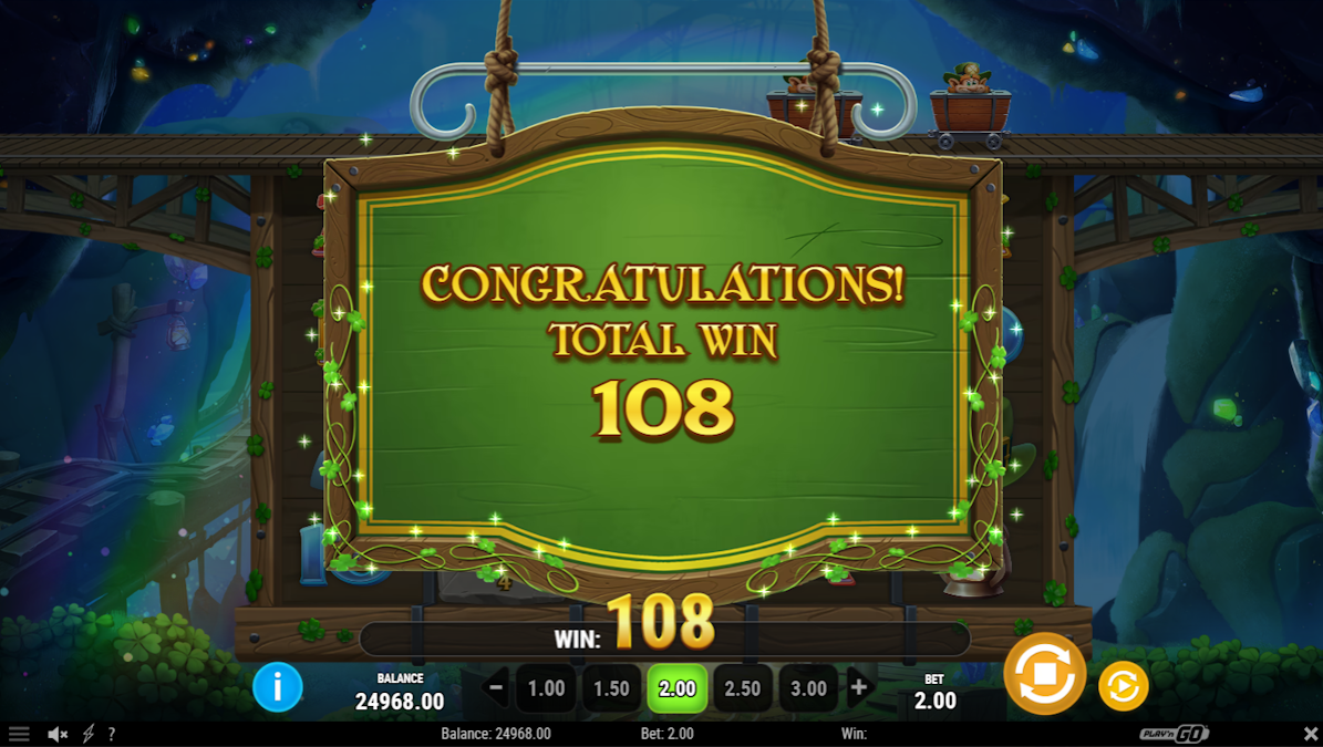 Total win in Leprechaun’s Diamond Dig by Play'n GO