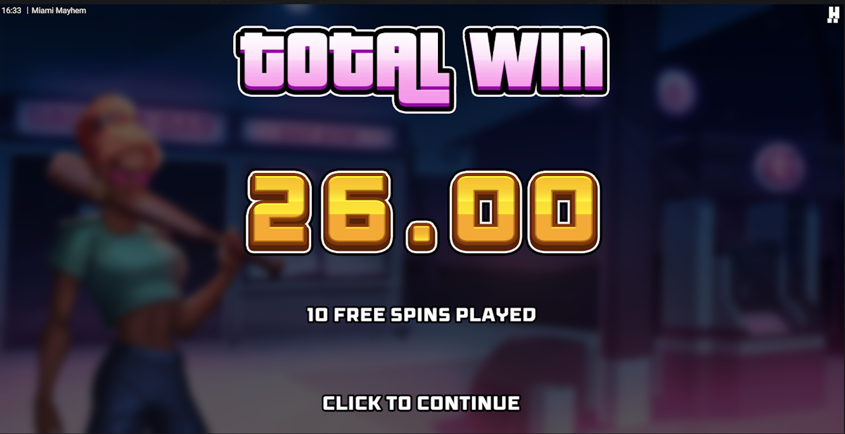 Total win in Miami Mayhem by Hacksaw Gaming
