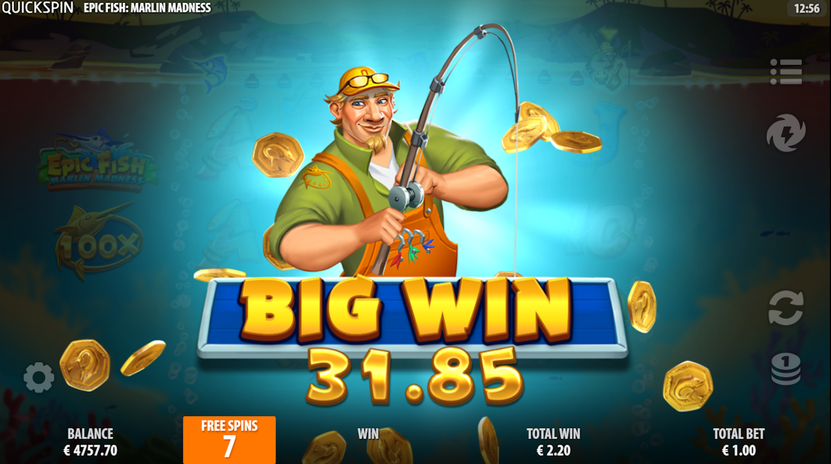 A big win in Epic Fish Marlin Madness by Quickspin