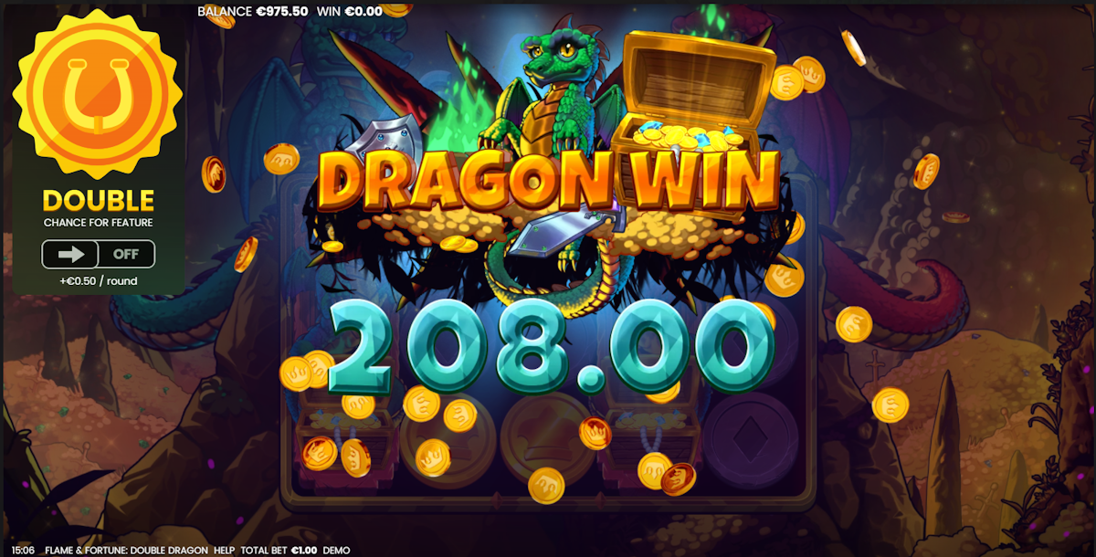 A dragon win in Flame & Fortune Double Dragon by Octoplay