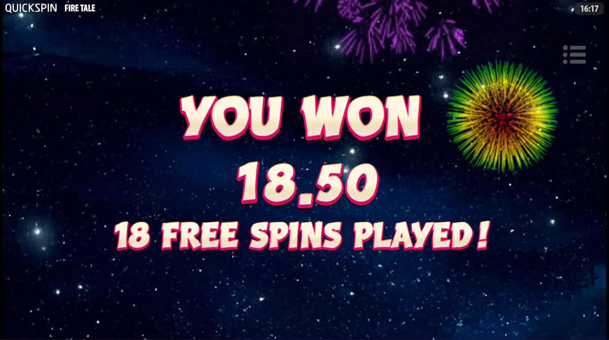 A win in Fire Tale by Quickspin