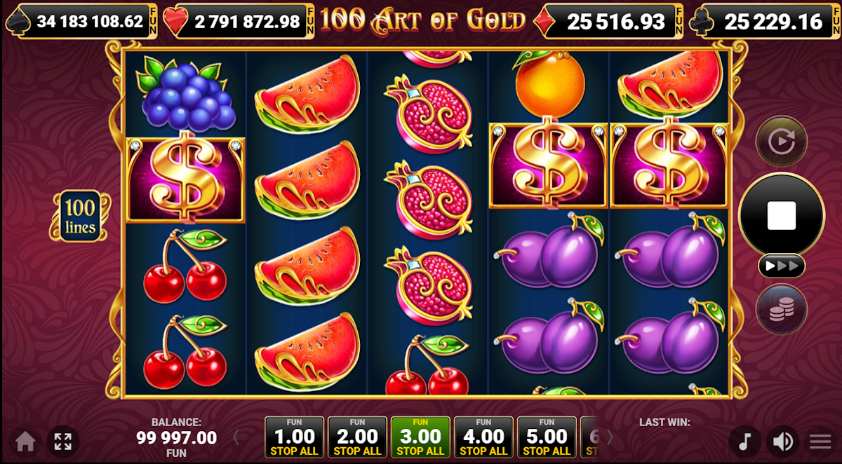 Base game in 100 Art of Gold by Amusnet