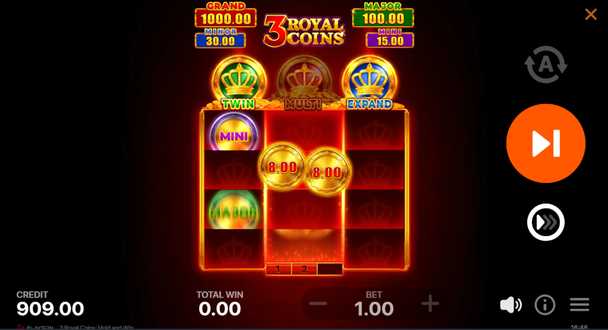 Bonus game in 3 Royal Coins Hold and Win by Playson