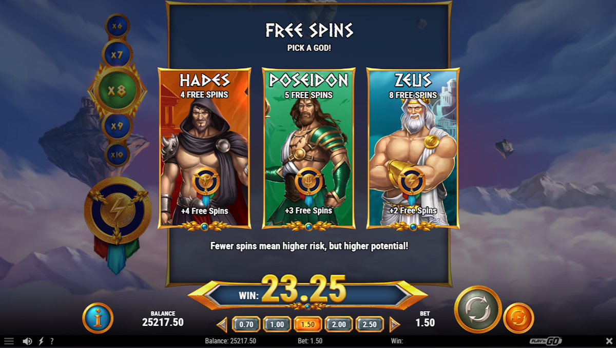Choose free spins in Rise of Olympus Extreme by Play'n GO