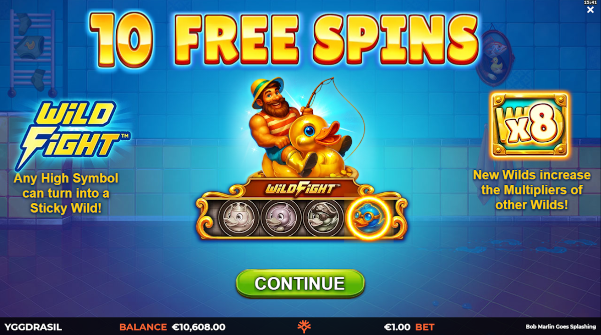 Free spins won in Bob Marlin Goes Splashing by Yggdrasil