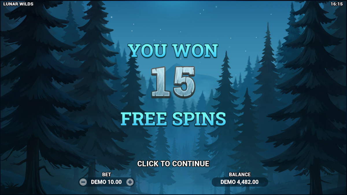 Free spins won in Lunar Wilds by Evoplay