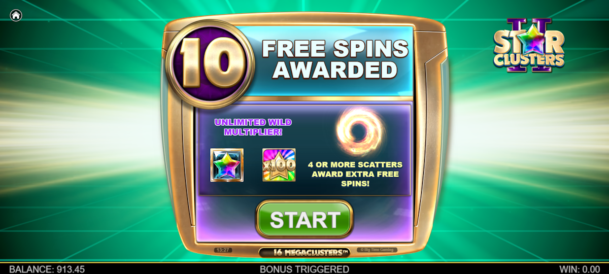 Free spins won in Star Clusters II by Big Time Gaming