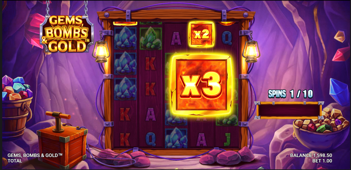 Super bonus game in Gems, Bombs & Gold by Just For The Win
