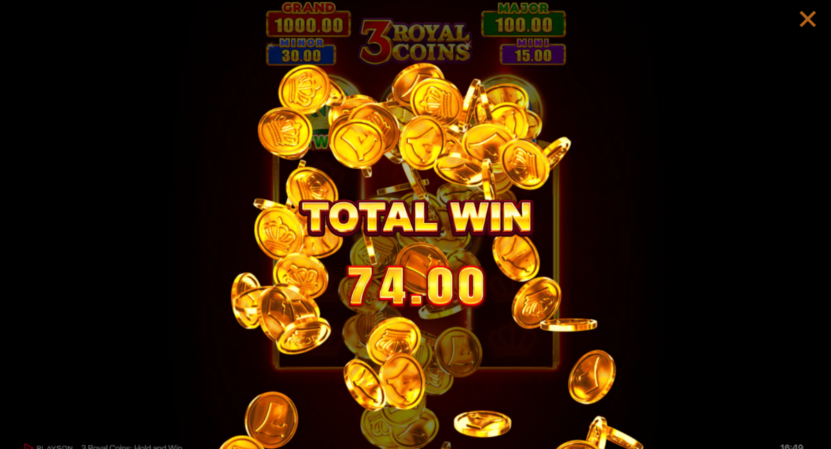 Total win in 3 Royal Coins Hold and Win by Playson