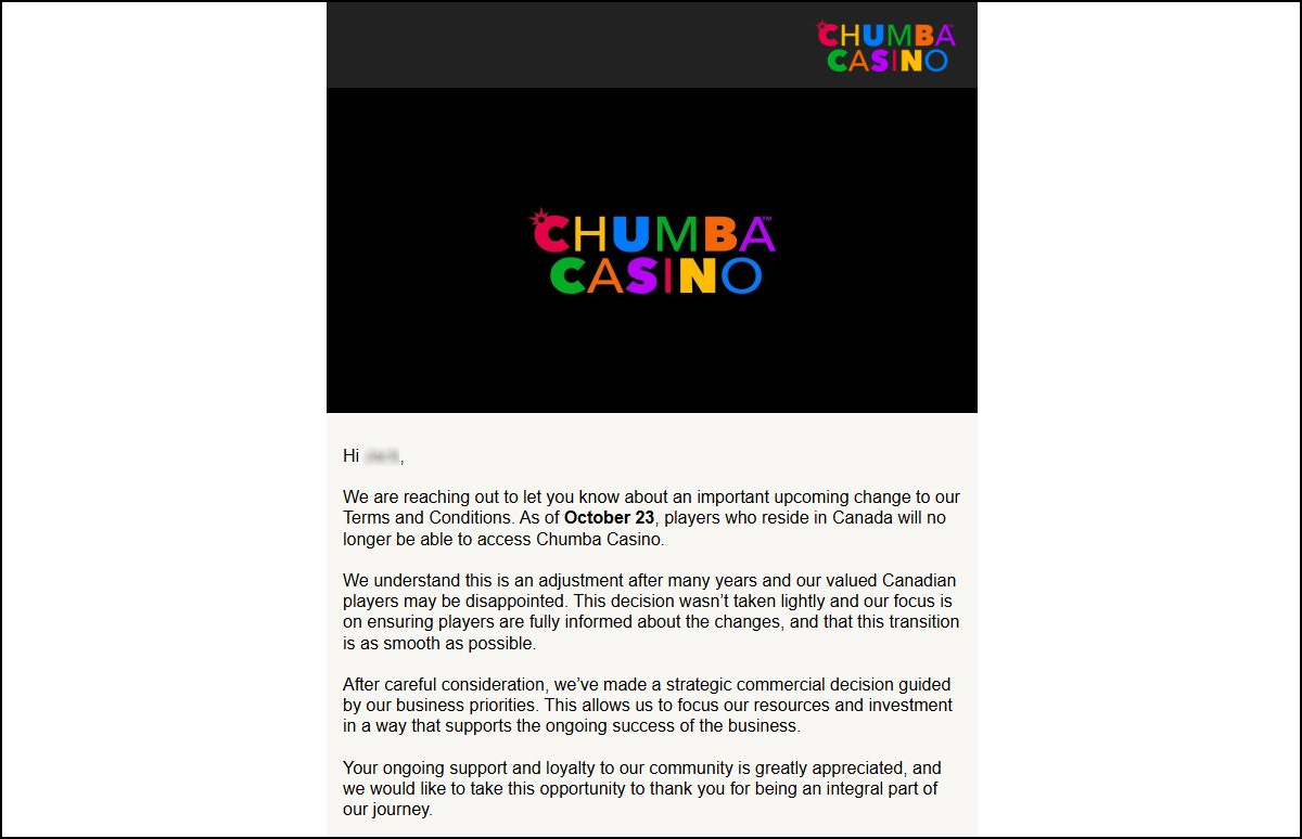 chumba casino message about canada withdrawal